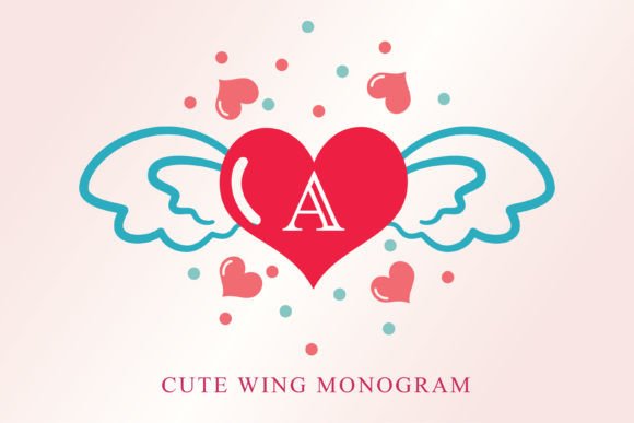 Cute Wing Monogram: A Playful Font for Valentine's Day Design